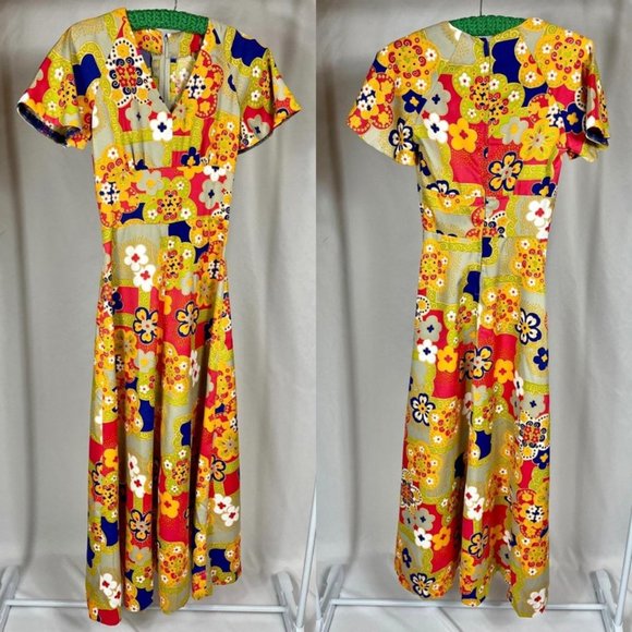 VINTAGE Dress Handmade Boho Floral Flutter Sleeve | J14 - Picture 8 of 8